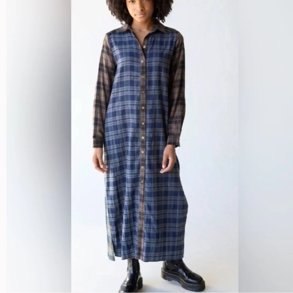 NATURAL LIFE Esme Long Sleeve Plaid Shirt Dress 100% Cotton M - Picture 2 of 7